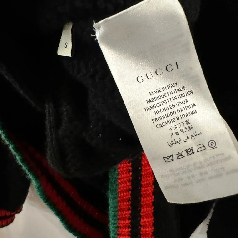 Gucci Men Black Web Striped Wool Cable Knit - Small (oversized)